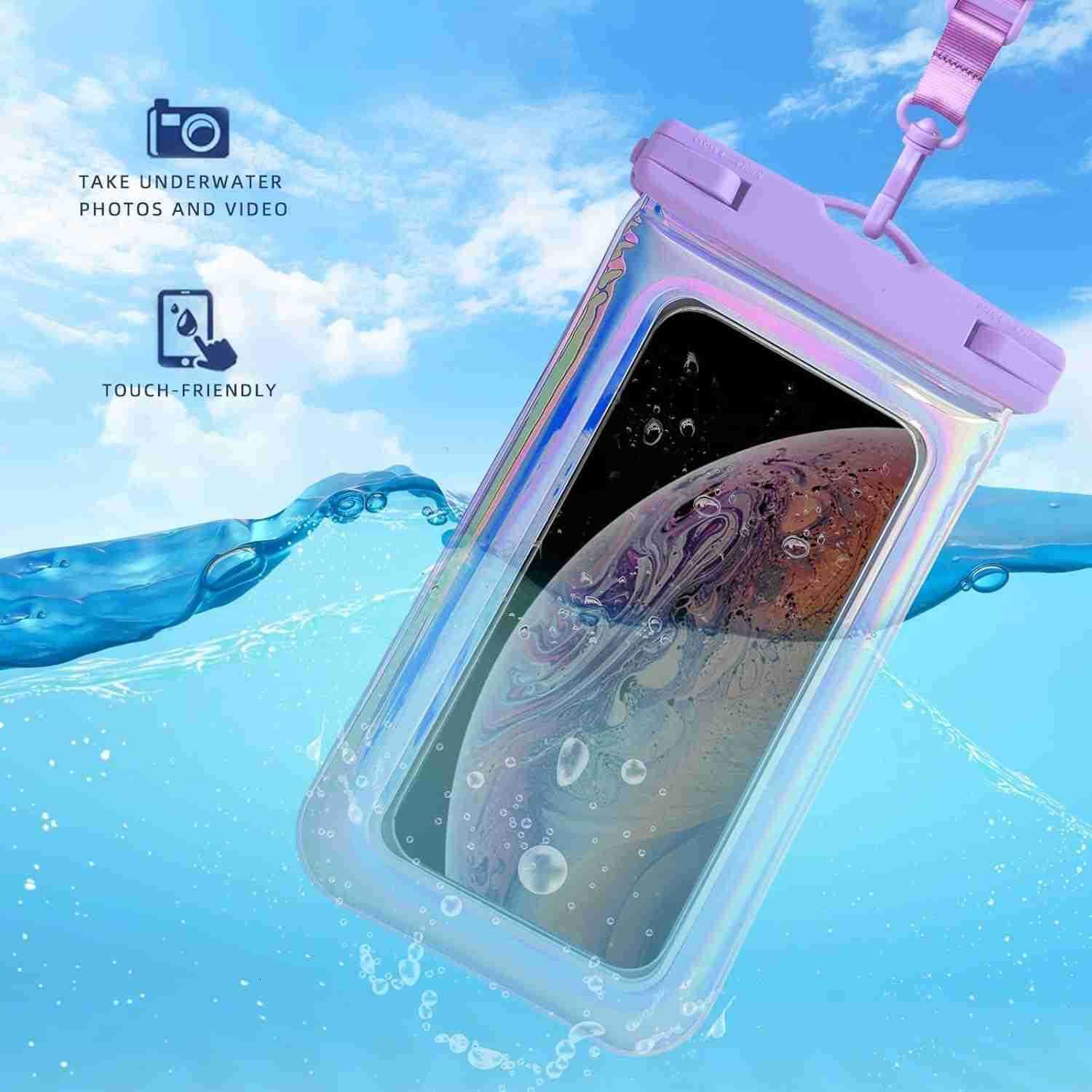 Waterproof Phone Pouch Case for iPhone 16 Pro Max15141312 IP68 Travel Cellphone Dry Bag Beach Cruise Ship Essentials Bags with Crossbody Lanyard Iride