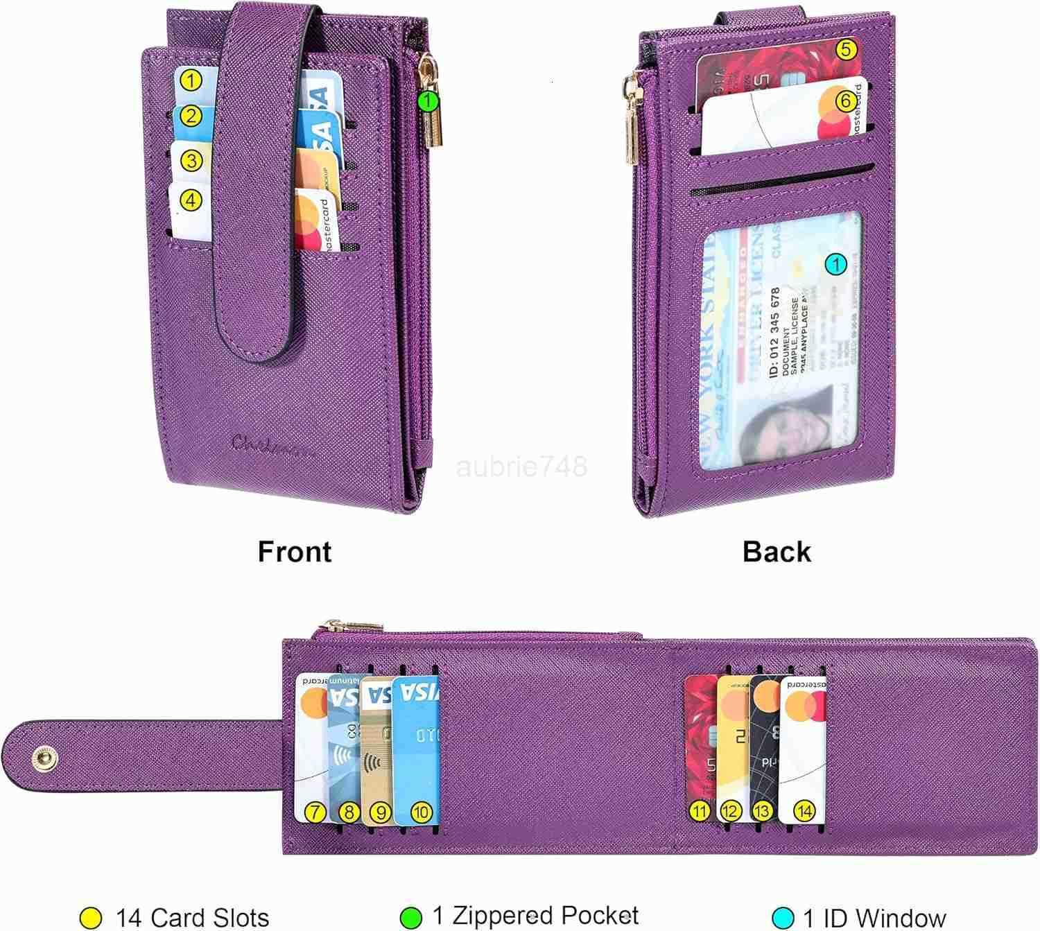 Womens RFID Slim Card Holder Wallet Thin Bifold with MultiCard Case Zipper Coin Pocket Purse Deep PurpleZ250910