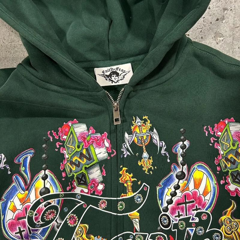 Men's Hoodies American Retro Hooded Sweater For Men And Women Lovers God Lazy Wind Printed Long Sleeve Zipper Promo