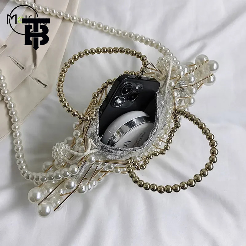 TB BHULAMTE Luxurious Designer Bag Versatile Evening Women's Shoulder And Handbag Sier Pearl High-end Party Wedding Handbag Wallet Hollow Crossbo