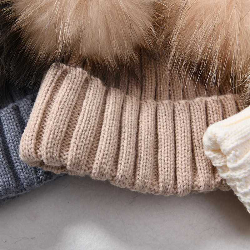 Winter Real Fur Ball Beanie Hat for Women Ladies Fluffy Double Natural Raccoon Fur Pom Skullies Beanie Hat With 2 Fur PompomXJ250910