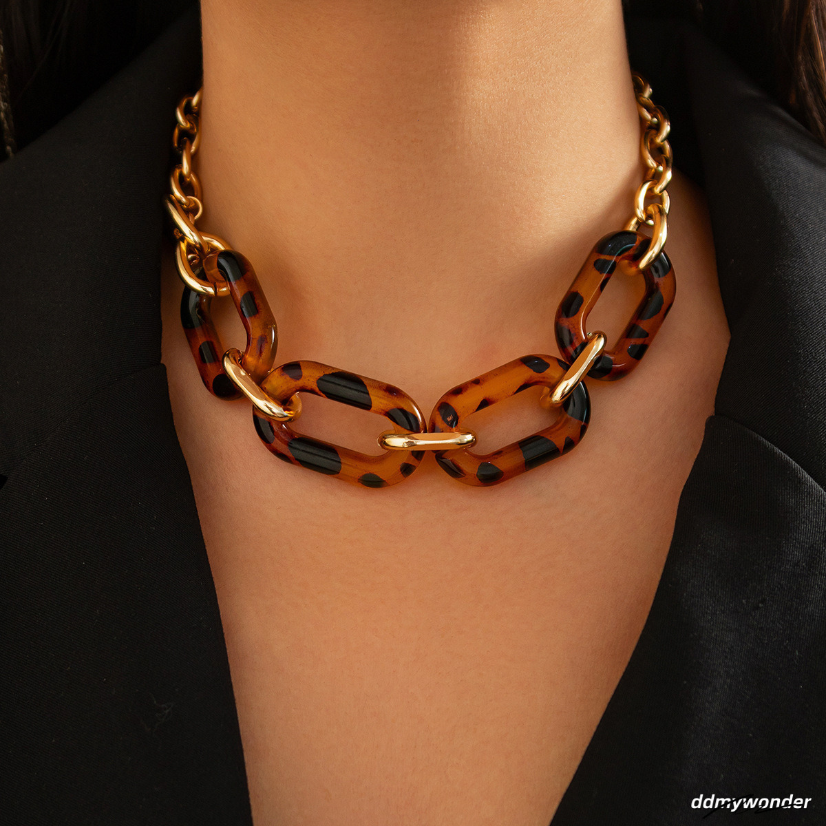Accessories Fashion Geometric Leopard Print OT Buckle Sweet Cool Personality Metal Chain Necklace Set