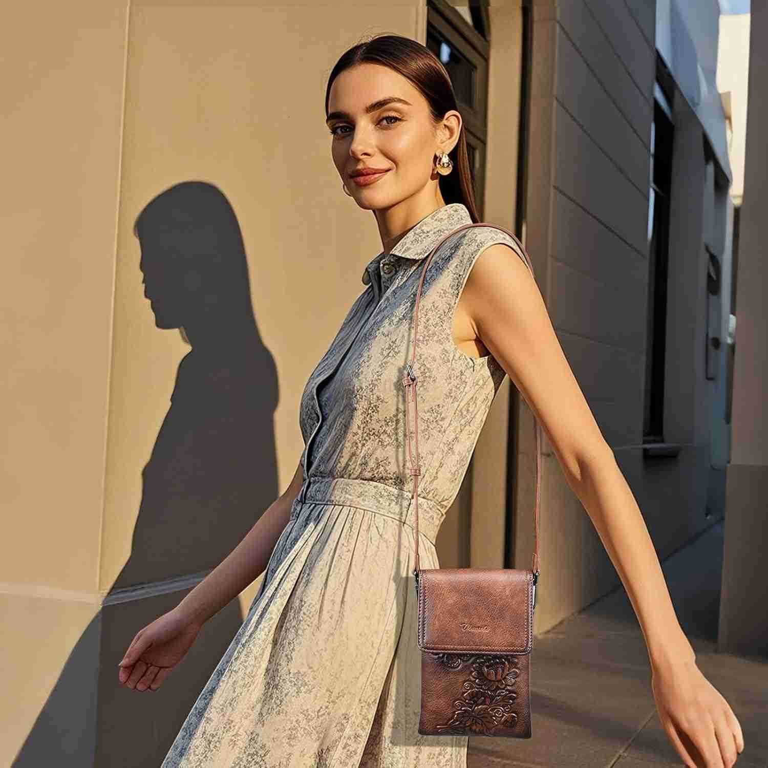 Small Crossbody Bags for Women Trendy Vegan Leather Cell Phone Bag Embossed Flower Design Wallet Purses with Strap Z250910