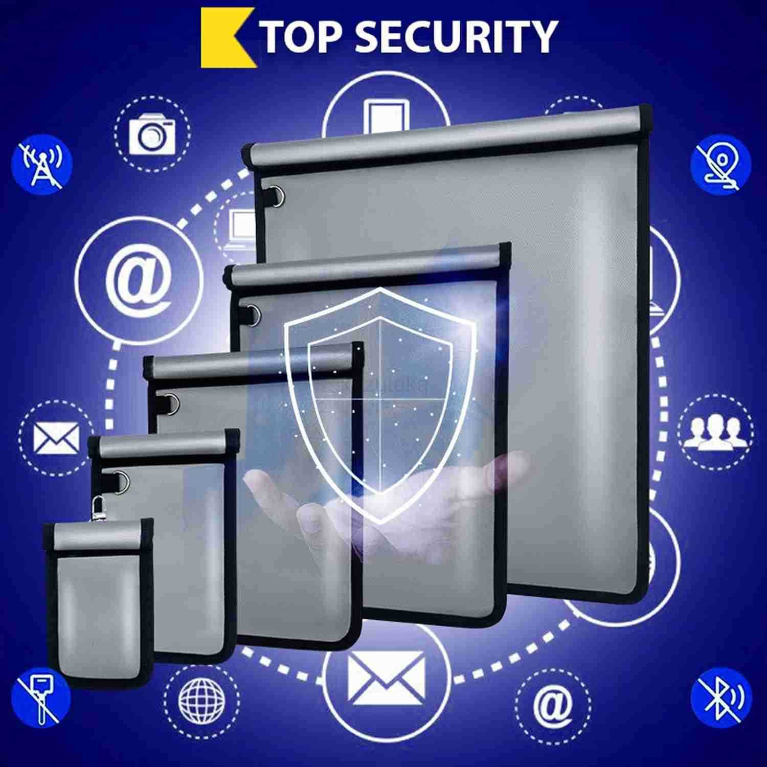 Bags 5 Pack Faraday Cage with Key Fob Protector Fireproof Waterproof Bag EMP Proof Signal Blocker AntiTheft RFID Blocking Pouch for Laptops Tablets Ph