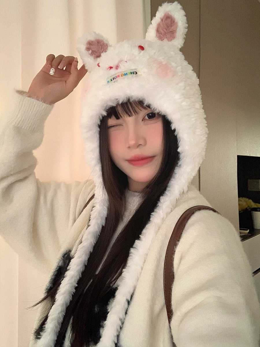 Cute Pet Rabbit Thickened Warm Plush Hat Winter New knitted Versatile Earmuffs Lei Feng HatXJ250910