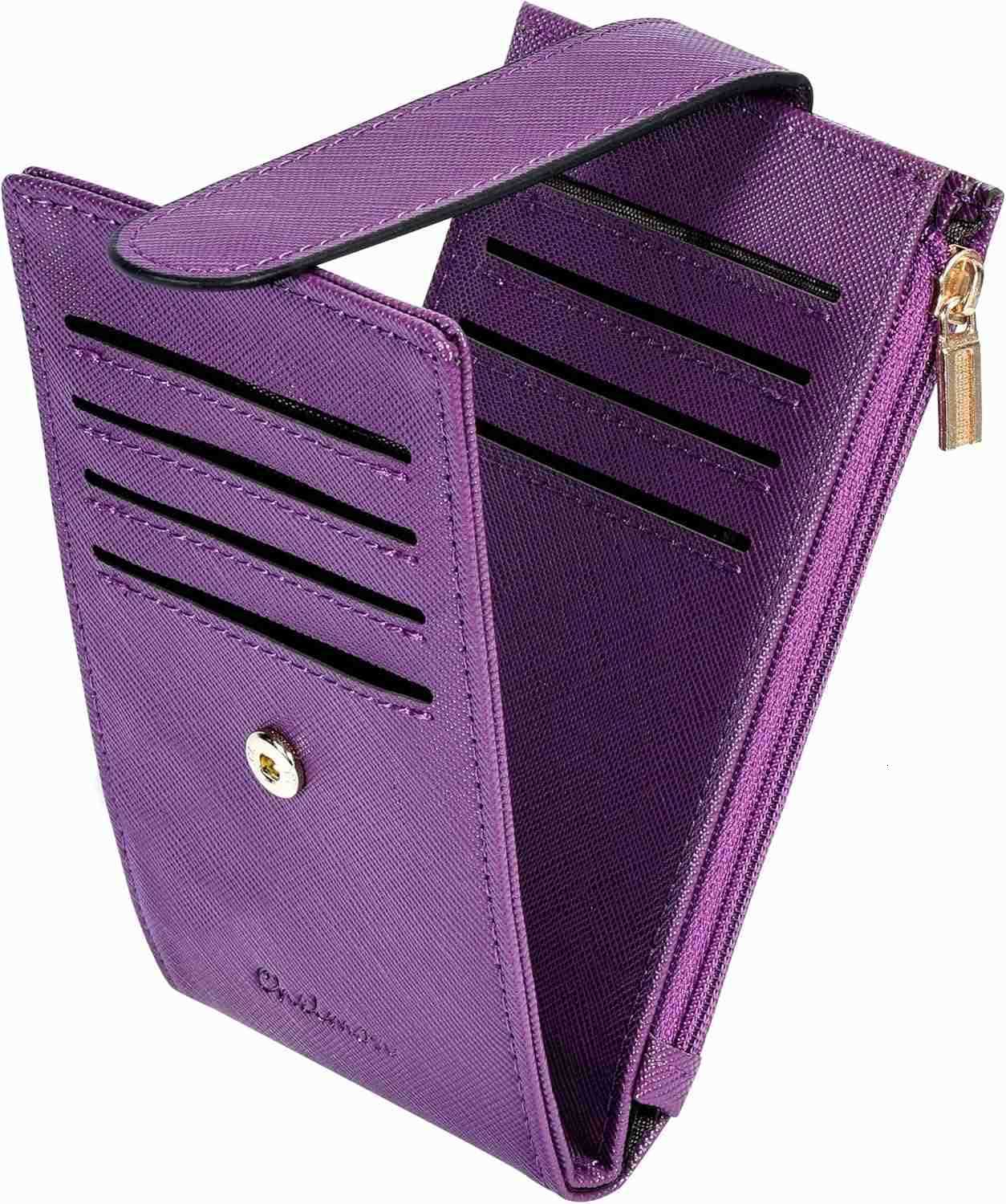 Womens RFID Slim Card Holder Wallet Thin Bifold with MultiCard Case Zipper Coin Pocket Purse Deep PurpleZ250910