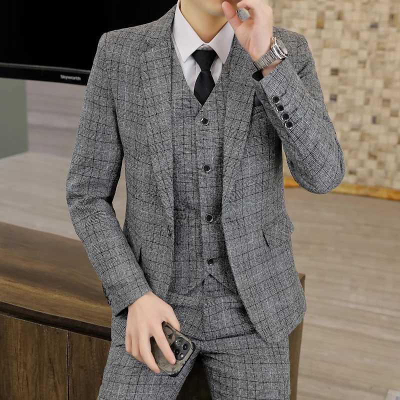 Mens Slim Fit Business Suit ThreePiece Set Stylish Vest Trousers Wedding Gentlemans Ensemble Handsome Professional Attire W250910