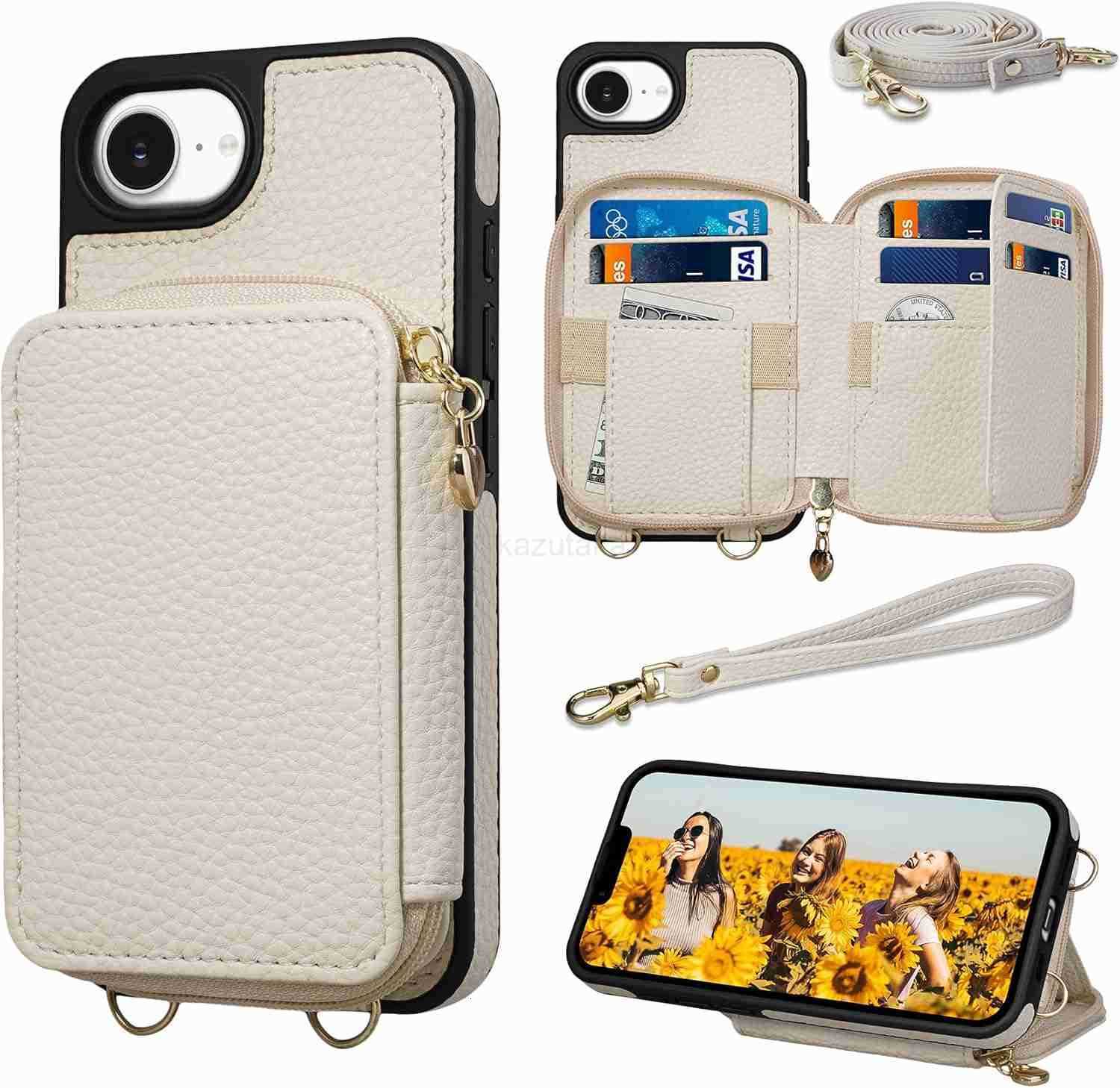 Case for iPhone 16e 2025 61 Case Wallet Crossbody Zipper with RFID Blocking Card Slots KickstandHandbag Zipper Flip Cover with Wrist Strap for iPhone 