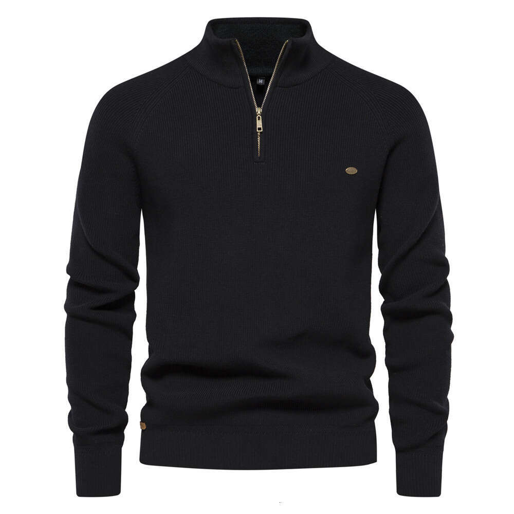 Autumn and Winter New European Size Men's Long Sleeve Half Zipper Stand up Collar Solid Color Versatile Casual Trendy Sweater