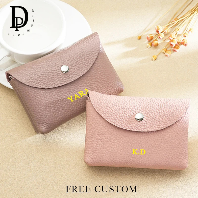 Fashion Leather Coin Purse Custom Name Woman Man Business Zipper Card Wallet Engrave Initials Card Holder Wedding Gift250906