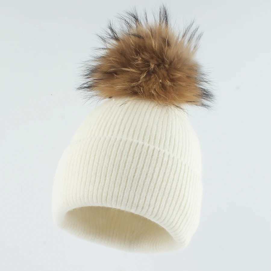 New Angora Rabbit Fur Knitted Beanie Hat Women Winter Real Raccoon Fur Pom Hats Warm Soild Color Ear Protection Warm CXJ250910