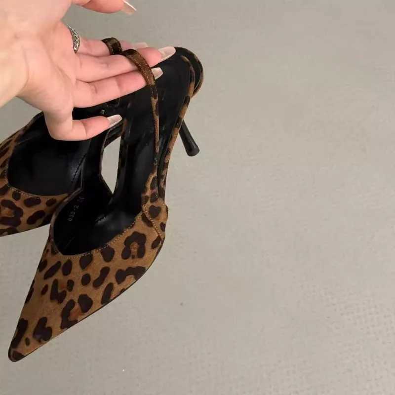 New Fashion Belt Buckle Strap Pointed Toe Women Pumps One Kick Bare Heels Baot Shoes Leopard Print Sexy Dress Sandalias De Mujer W250910