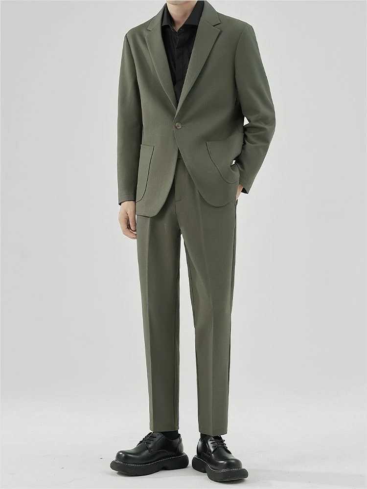 2 Piece Outfit Set Man Business Solid Color Big Size Full Suit for Men Dress Blazer Formal Casual Luxury Spring Autumn Clothing W250910