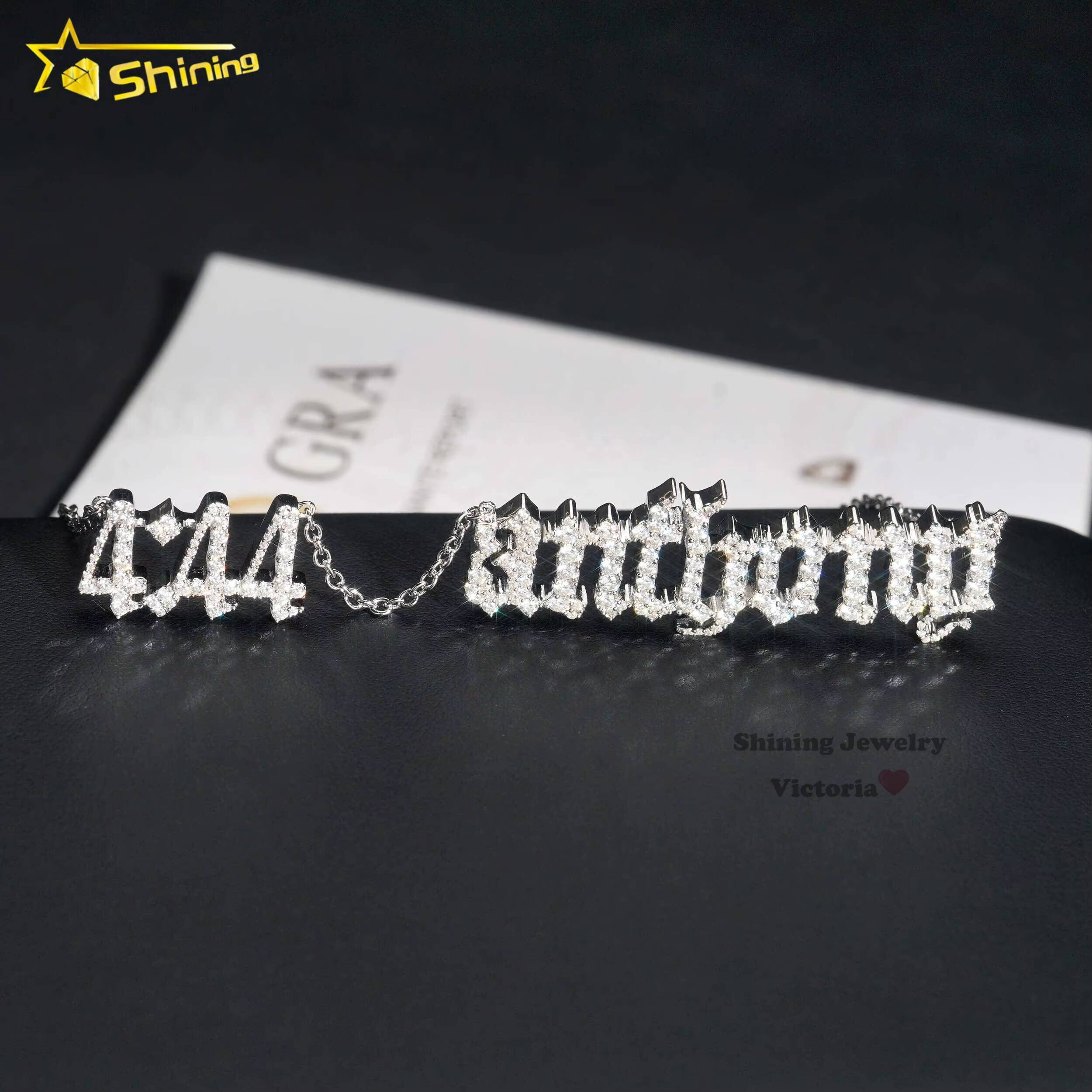 Iced Out Soild Silver 925 Fashion Jewelry Custom Number Name Link Chain Vvs Moissanite Diamond Hip Hop Necklace for Men Women