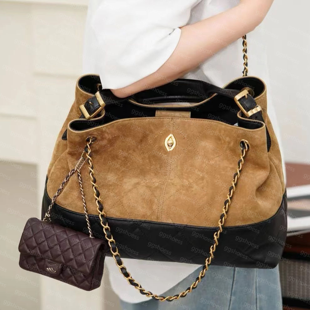 25A High Quality Suede Patchwork Tote Bag Designer Vintage Suede Bag Large Capacity Chain Belt Luxury Hobo Bag Paired with a Mini CF Small Bag