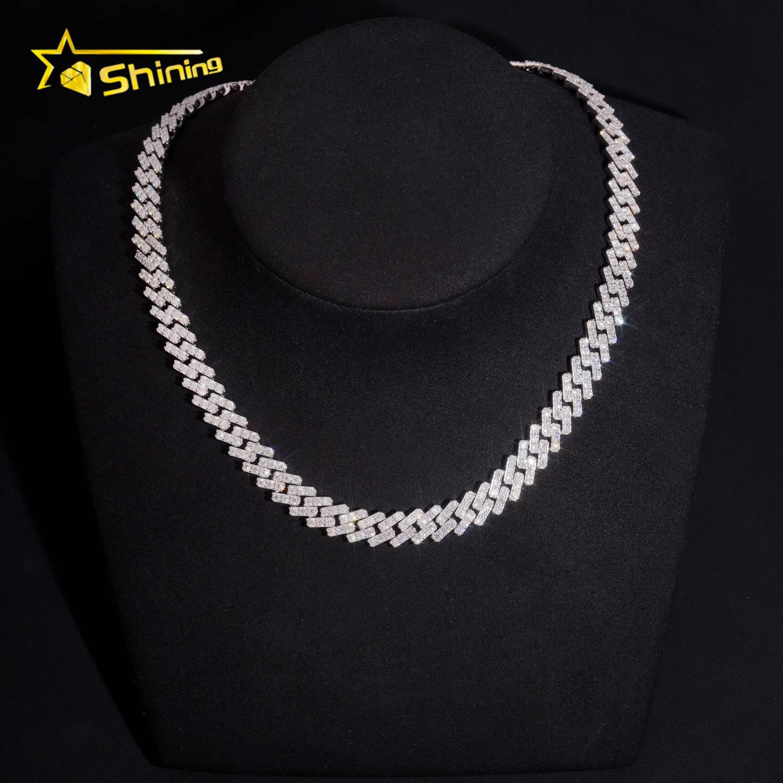 Iced Out Big Stone 10mm Vvs Moissnaite Hip Hop Jewelry Moissanite Cuban Chain Sterling Silver 925 Gold Plated Chain