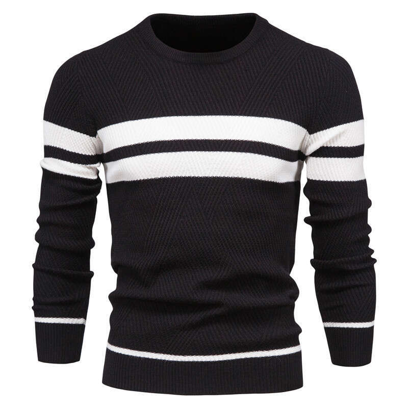 In stock autumn and winter casual striped pullover color block round neck men's European size knitted sweater