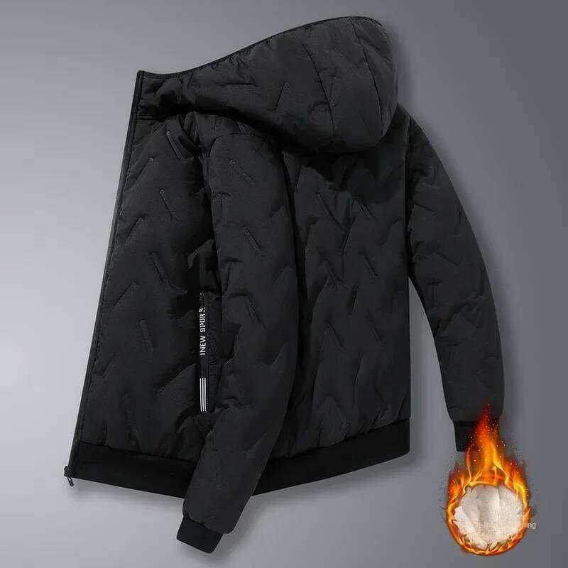 2024 Mens Imitation Wool Cotton Jacket Thick Warm Plus Size Loose Casual Versatile Solid Color Simple Fleece Hooded Coats Men