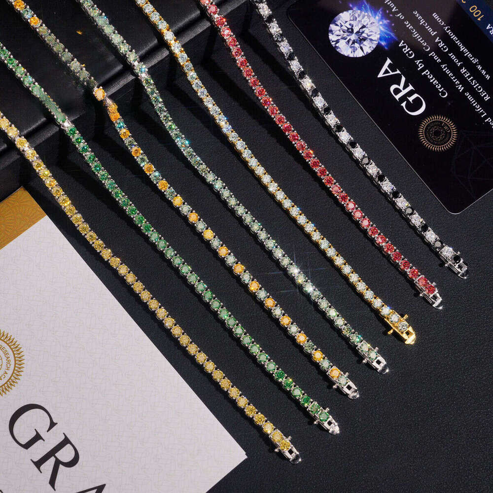 PassTetser 3mm Round Cut Colorful Silicon Stone for Women and Men Sier Tennis Bracelet Hip Hop Jewelry