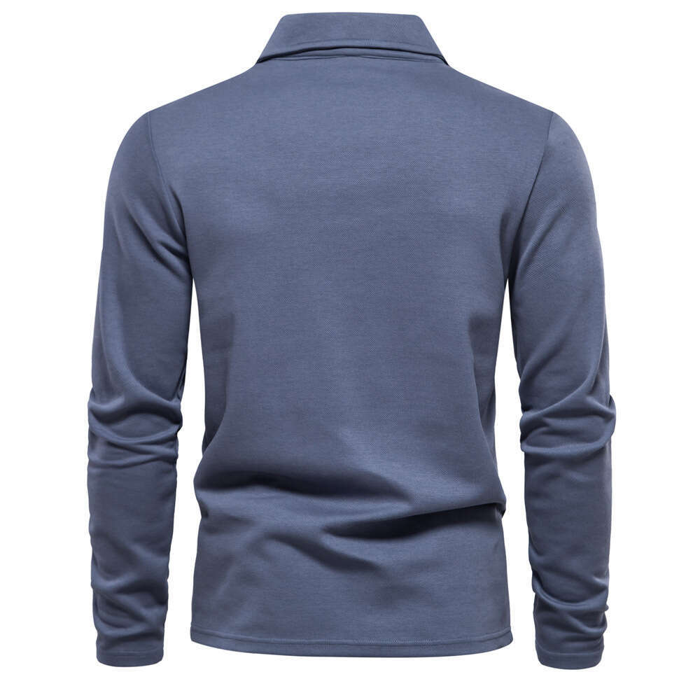 Spring Autumn New Men's Washed Long Sleeve Casual Solid Color Top with Collar, Trendy Lapel and Versatile Polo
