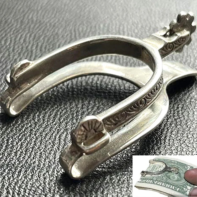 Vintage Silver Spur Money Clip Wallet Western Cowboy Engraved Horse Tack n Cash Clamp Slim Pocket Credit Card 250909
