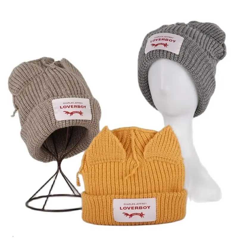 Autumn Winter Cute Cat Ear Beanies Skullies Brand Doublelayer Pig Ear Hat Women Men Warm Outdoor Unisex Knitted Hat oyXJ250910