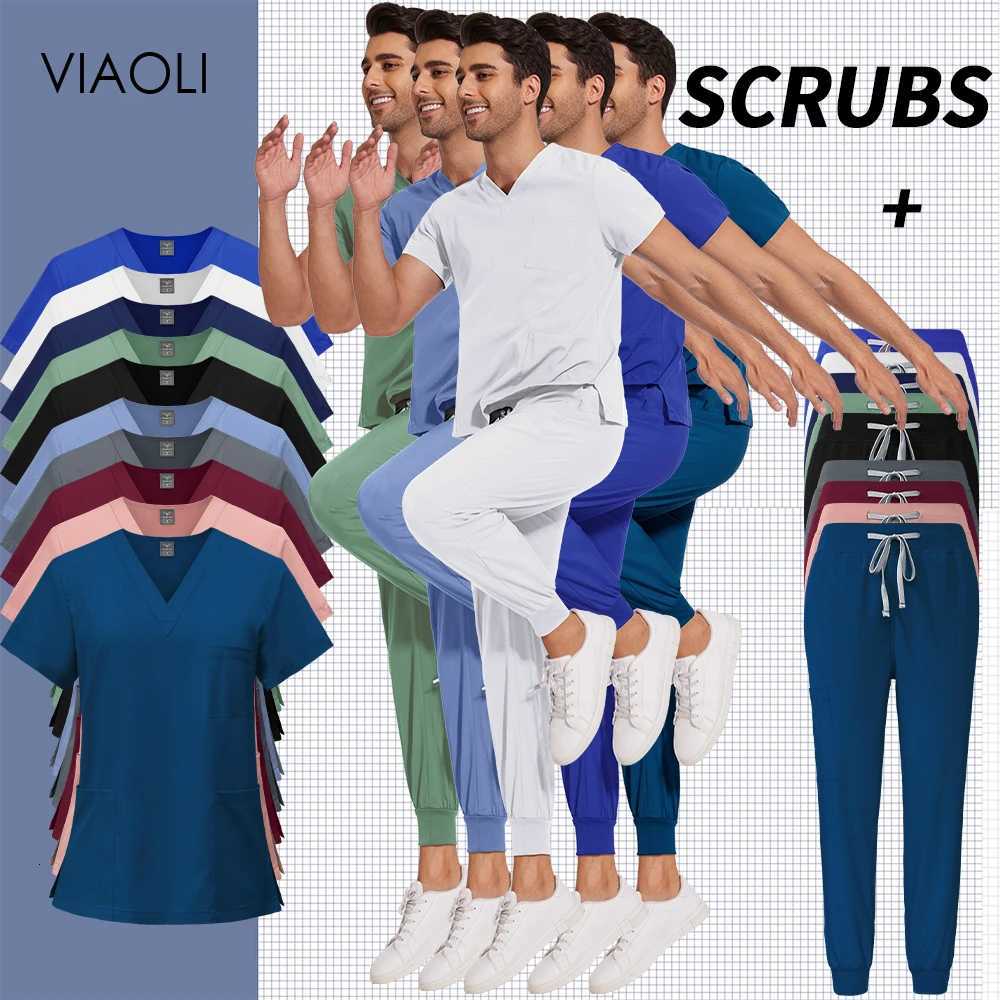 Summer Short Slve Work Suit Women Mens Uniforms Doctors Work Top Pants Casual Jogging Set Hospital Medical Surgical Uniforms X250910