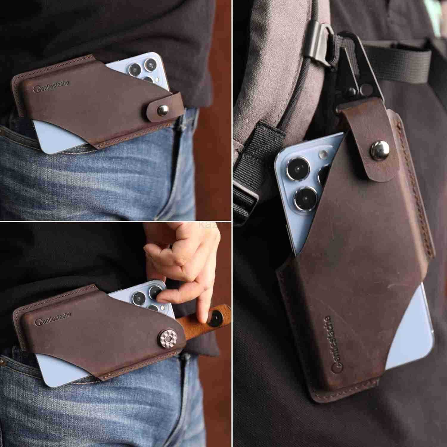 Leather Cell Phone Holster with Belt ClipLeather Pouch for iPhone Belt Case LoopsLeather on BeltCell SheathLarge SizeDarkbrown Z250910