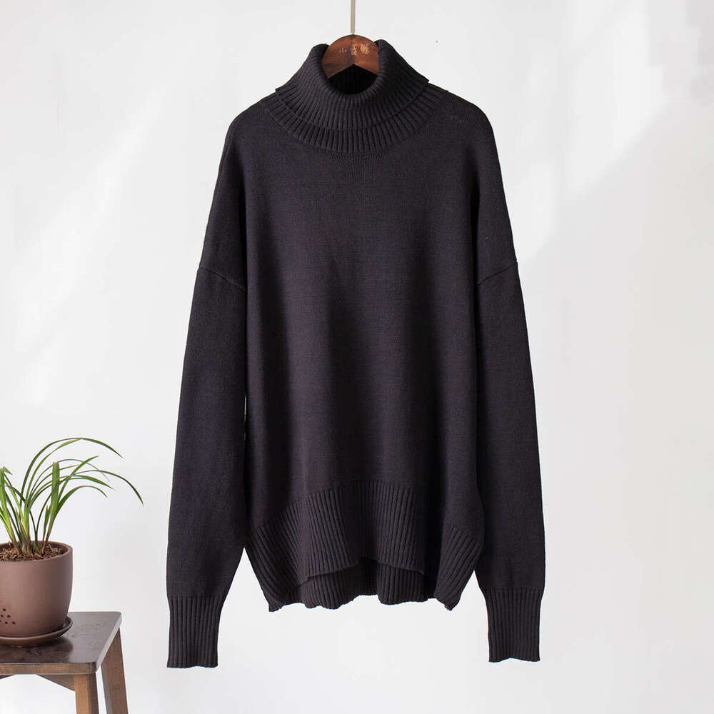 2025 European and American Autumn Winter Loose Knitted Pullover for Women, Solid Color Turtleneck Sweater
