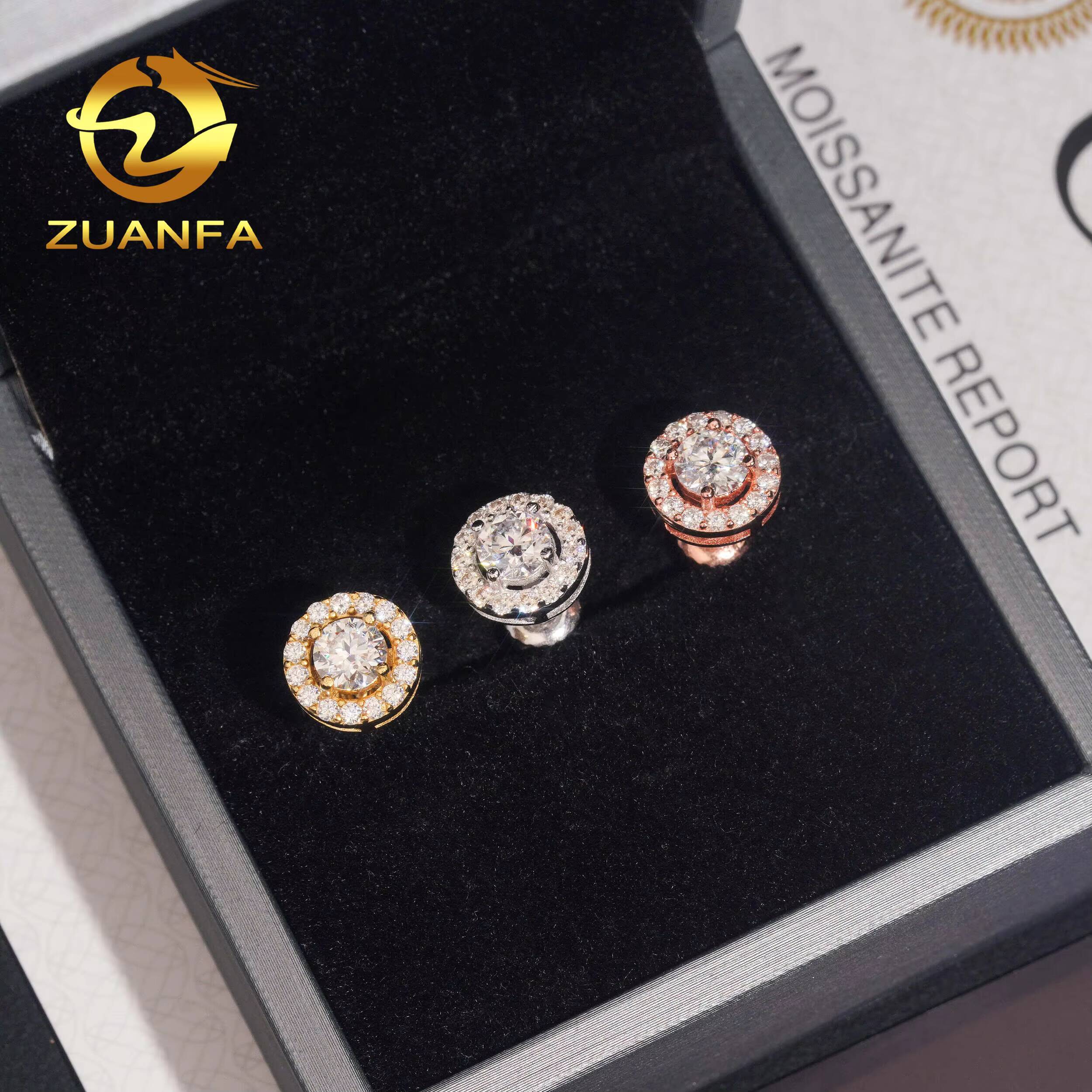 Fashion Round Halo Earrings Cluster Moissanite Diamond 925 Sterling Silver Iced Out Moissanite Screw Back Earrings