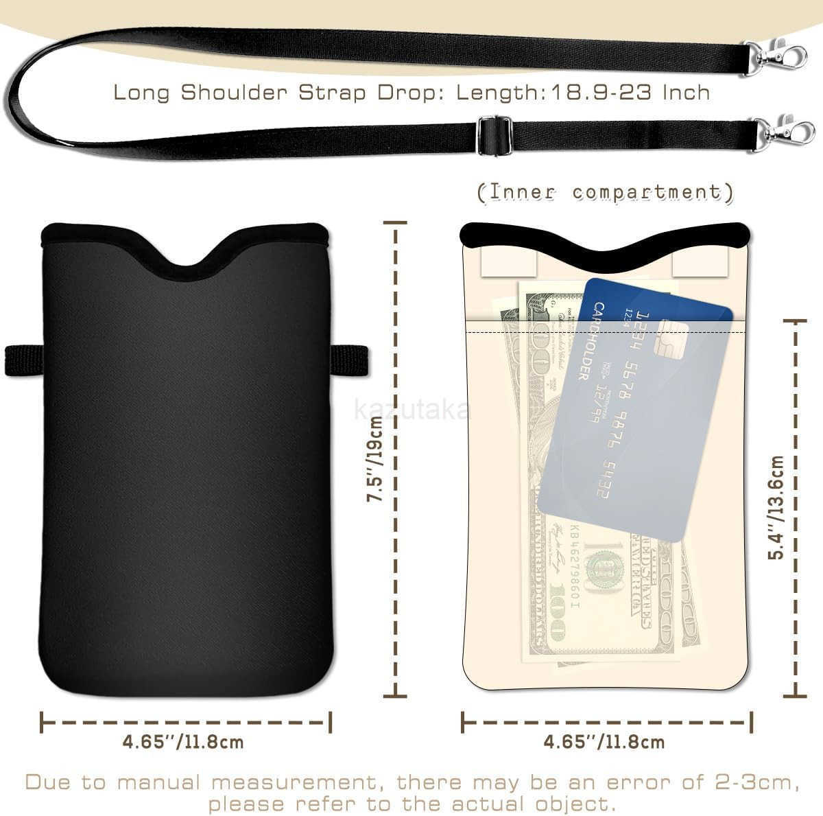 Neoprene Cell Phone Sleeve Pouch Case Bag with Crossbody Strap Neck Lanyard for Women Men 76 X 43 InchesSolid Black Shockproof Universal Phone Bag Z25