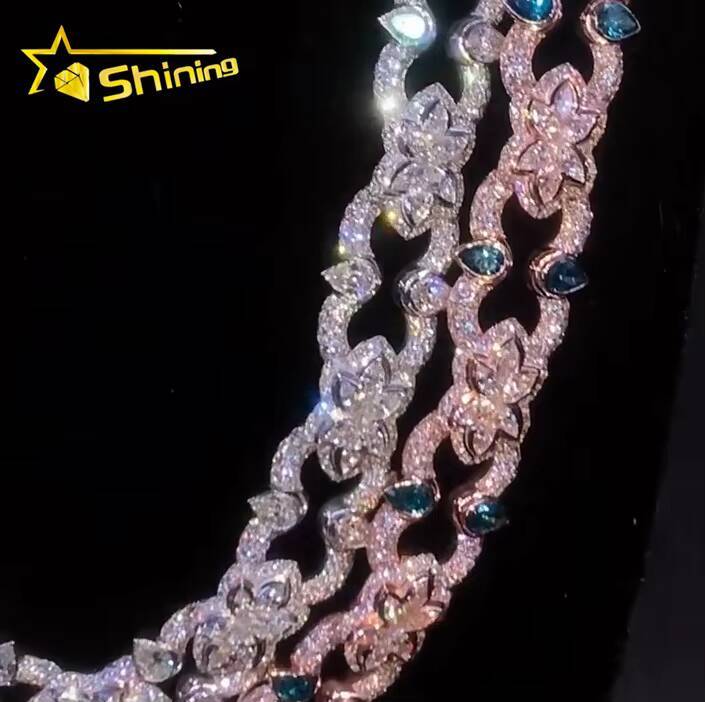 Custom Luxury Fine Jewelry Hip Hop Cuban Necklace 925 Sterling Silver Iced Out VVS Moissanite Cuban Link Chain Necklace