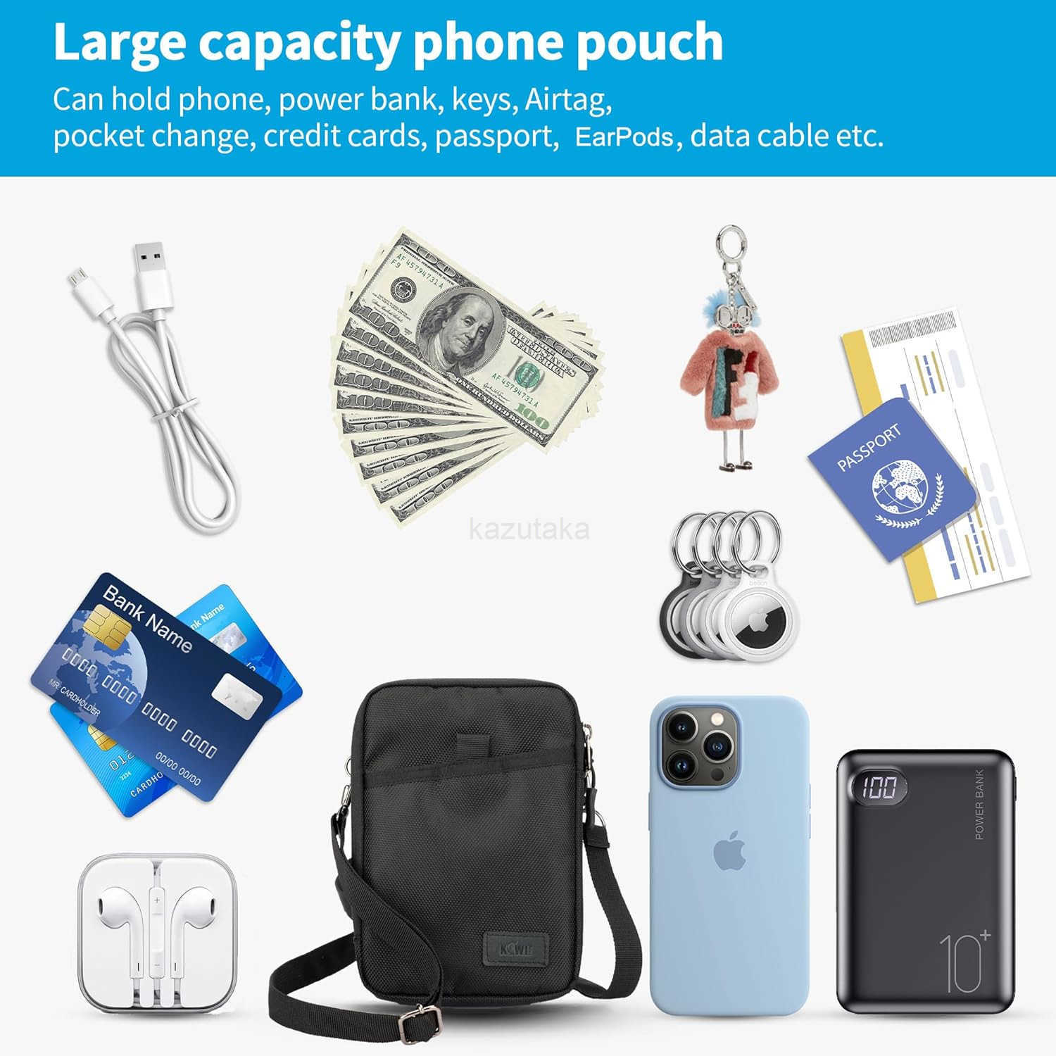 Travel Cell Phone Pouch Belt Pouch Dual Phone Holster Crossbody Bag with Shoulder Strap for iPhone 16 15 14 Pro Max Case Holder with Neck Lanyard Smar