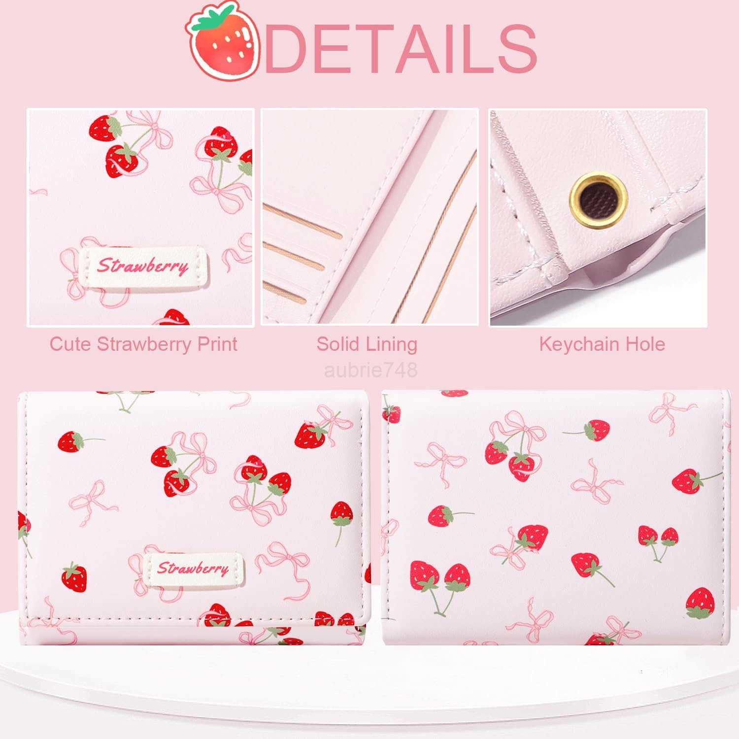 Small Cute Wallet with Strawberry Coquette Bow Print ID CARD Holder for Women Girls PINKZ250910