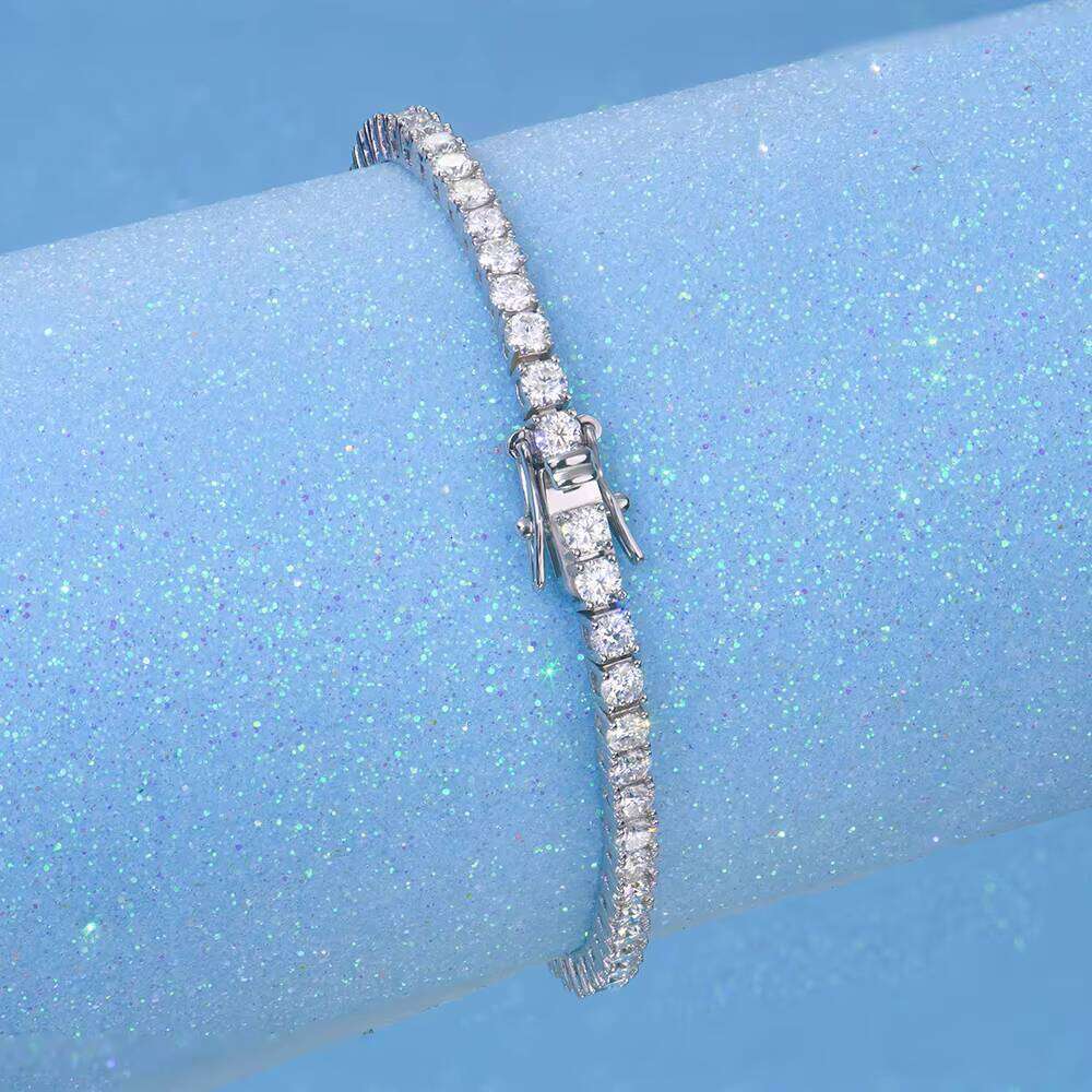 Trueya Wholesale Bulk Hip Hop Men Women 3mm Bling Sterling Sier Vvs1 Dia Mossanite Moissanite Tennis Bracelet