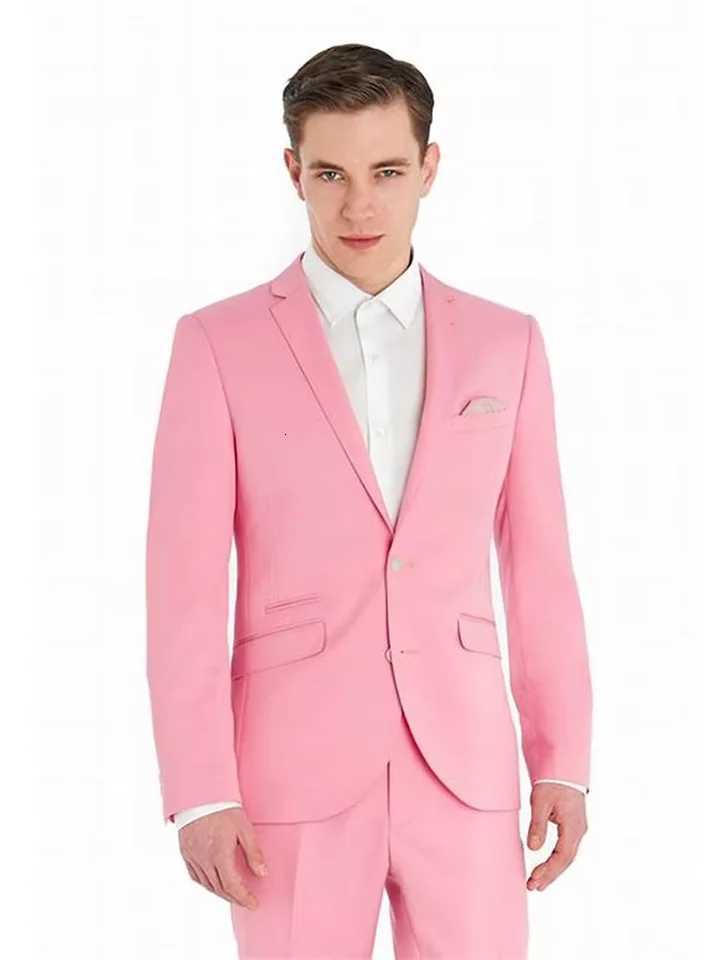Mens Pink 2Piece Casual Suit Single Breasted 2Button Blazer Pants Set for Wedding Party Prom Lightweight Comfort Fit W250910