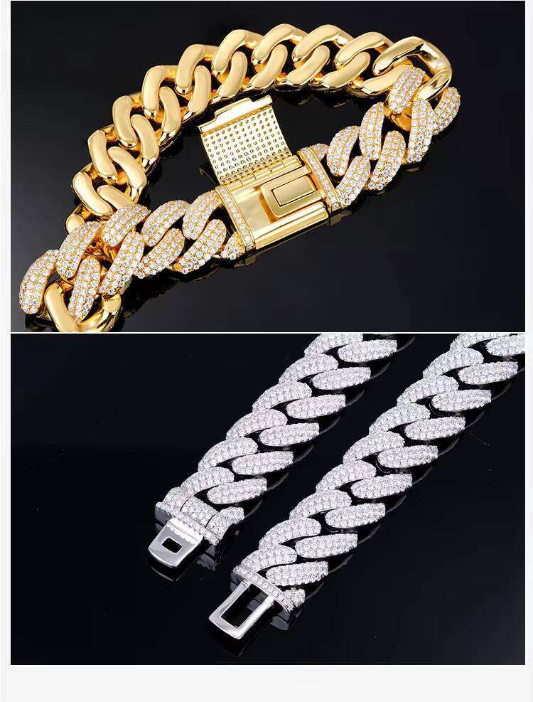 High Quality Men Miami 8 10 12 14 18 20mm Gold Plated Sier Iced Out Vvs Mossanite Moissanite Dia Cuban Link Bracelet