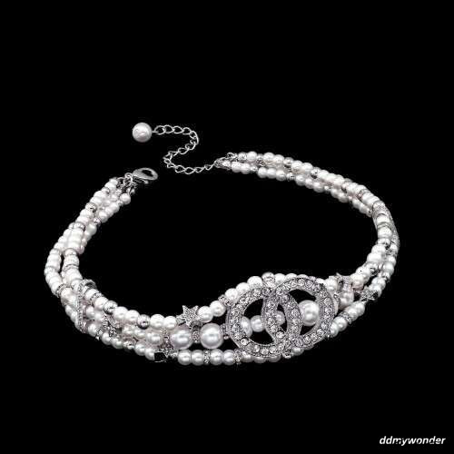 Xiaoxiang Inlaid Double C Family Collarbone Chain Pearl Choker Necklace ddmywonder ddmywonder