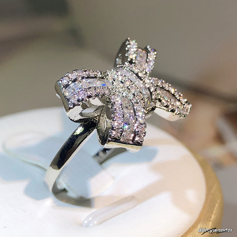 Bowknot Bow Knot Bling Zircon Stone Rings For Women Fashion Wedding Engagement Jewelry 250710