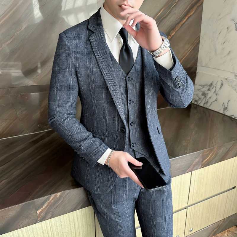 Quality Threepiece Suit Vest Trousers Set for Men Korean Fashion Slim Fit Business Casual Wedding Handsome Style W250910