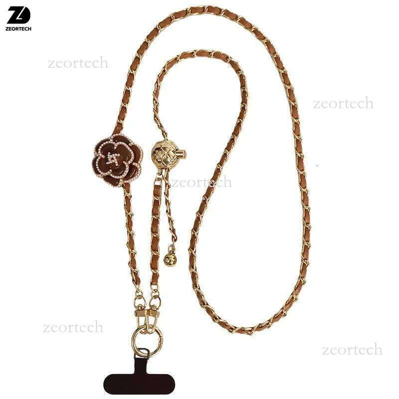 iPhone Cell Accessories phone lanyard Adjustable Round Ball CrossbodyTelescopic Buckle Camellia Phone Lanyard Pickup Neck Bag Metal Chain Mobile