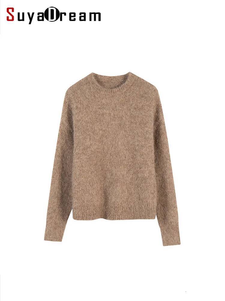 SuyaDream Warm Alpaca Pullovers for Woman, Dropped Sleeved Loose Sweaters, 2025 Fall Winter Top, Camel, Beige dongdumaoyi