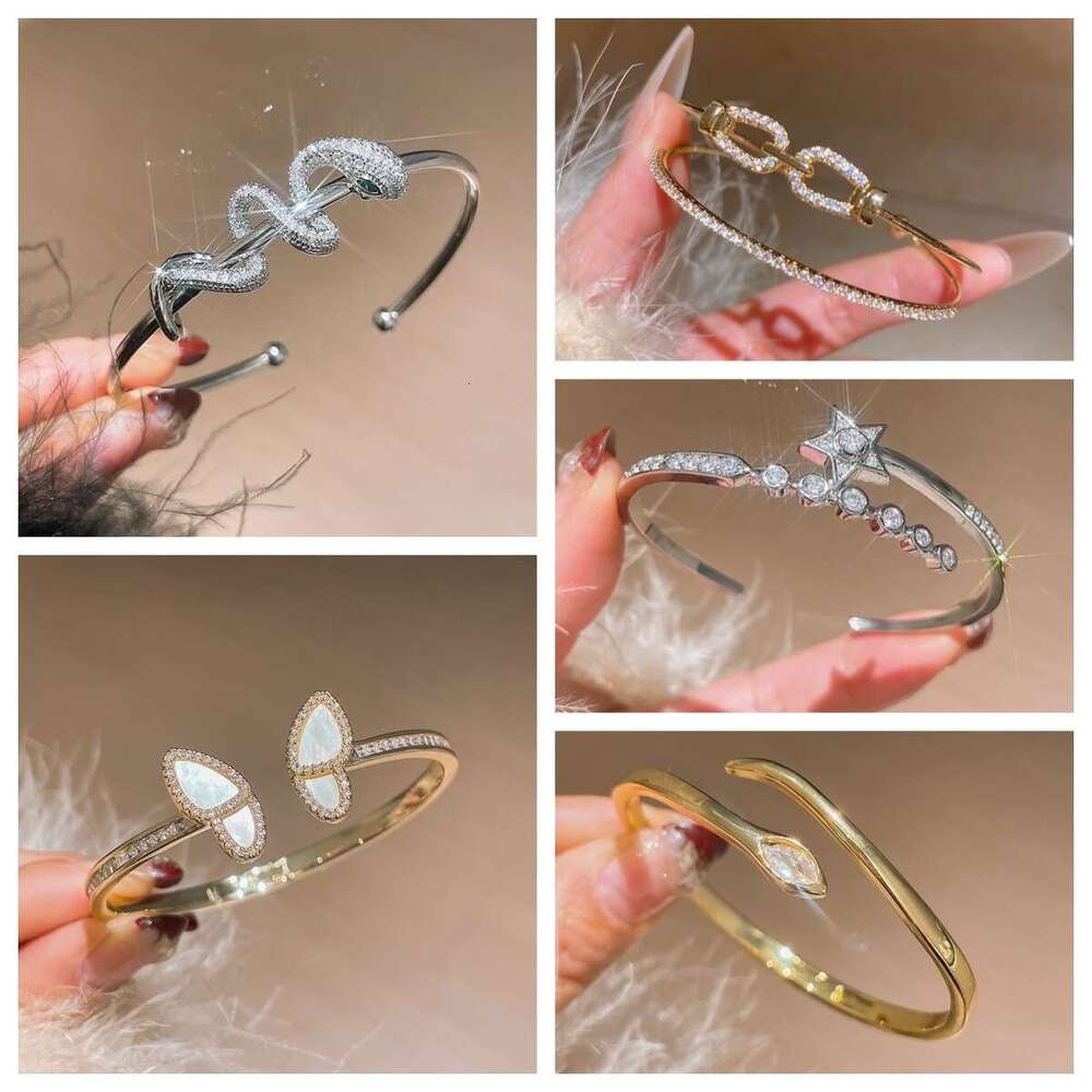 Gold Tone Full Diamond Luxury Jewelry Classic Super Flash Adjustable Butterfly Snake Star Clover Bracelet Moissanite Designer Bracelet Single Row Tenn