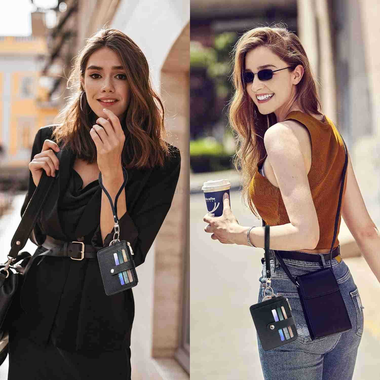 Keychain Wallet with Bracelet RFID Blocking Wristlet Credit Purse Card Holder Silicone Bead Tassel Key Ring for WomenZ250910