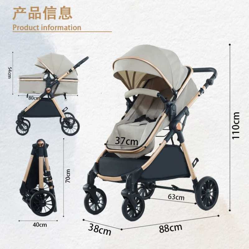 High Landscape Twoway Push Stroller Sitdown Lightweight Foldable Stroller with Four Wheels for Shock Absorption W250910