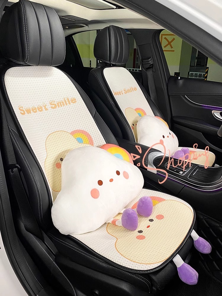 Car Seat Cushion Single Piece Summer Ice Silk Rainbow Cloud Cartoon Cute Lumbar Support AllSeason Universal Goddess Seat Cushion 250910