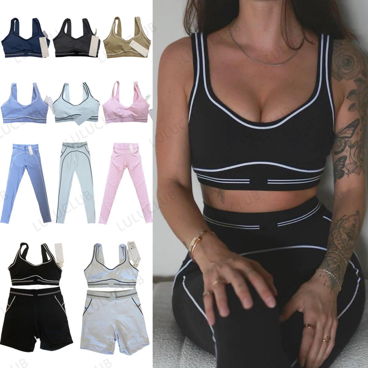 TOP Yoga Set Designer Heartbeat Bra+Leggings And Shorts High End White Striped Low Back Dance Yoga Running Fitness Gym Pilates Comfortable women clothes Sets
