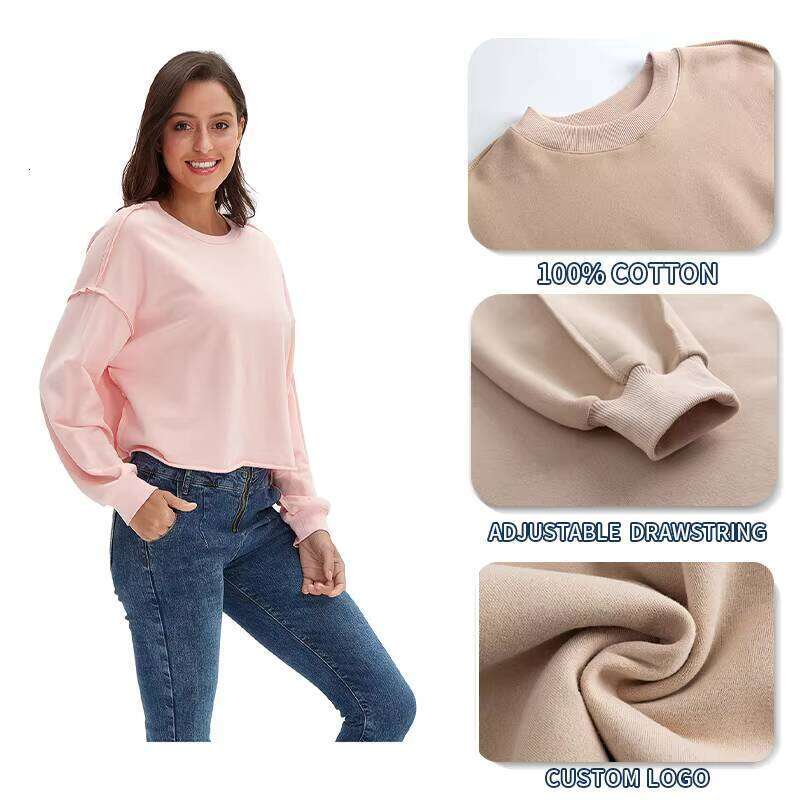High Quality 320gsm Wool Long Sleeve Cut Top Street Style Plus Size Hoodie & Women's Sweatshirt