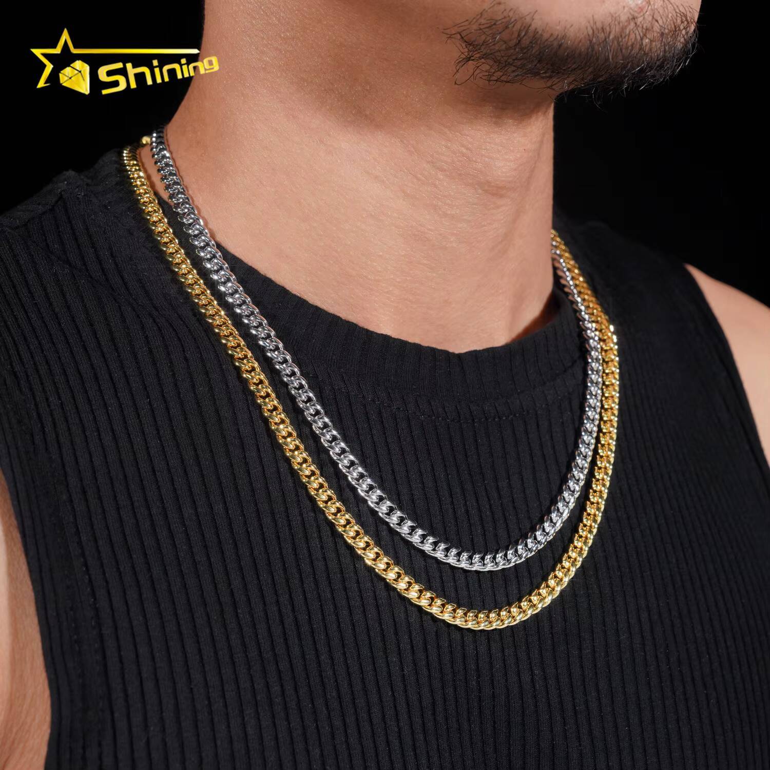 New Stocks FaMoissaniteory Price Hip Hop Jewelry 6mm Solid 925 Sterling Silver Moissanite Lock Stainless Steel Cuban Link Chain