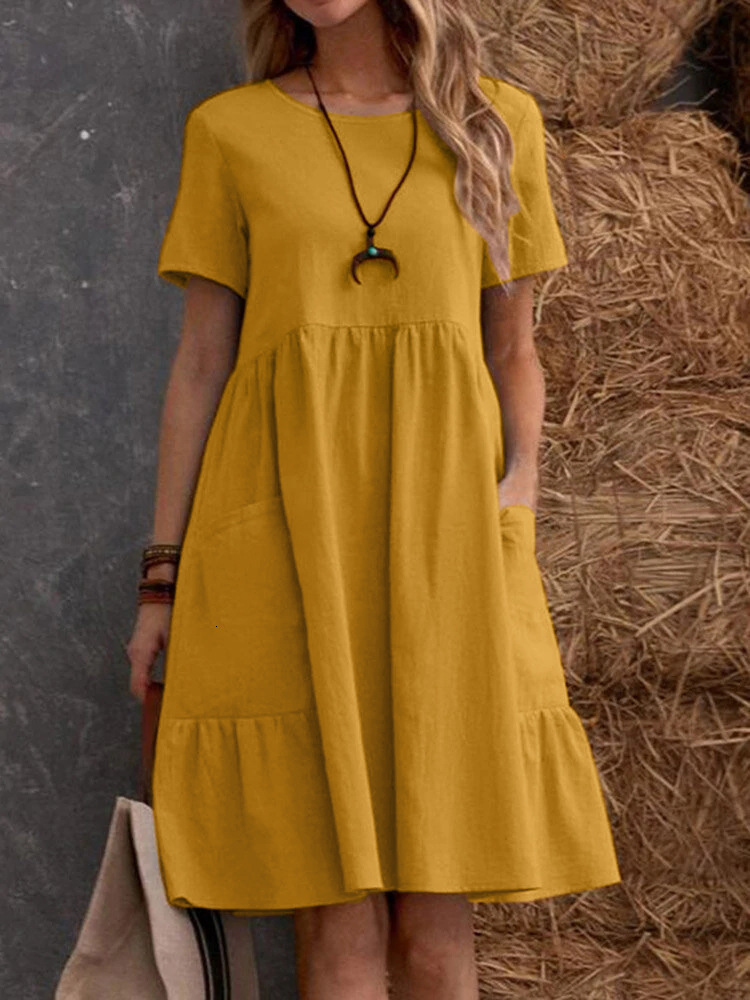 2025 Women's Long design Sleeve Top Retro Loose Pocket Solid Color Round Neck Women's S Cotton and Hemp Dress Autumn/Winter New Designer Kni